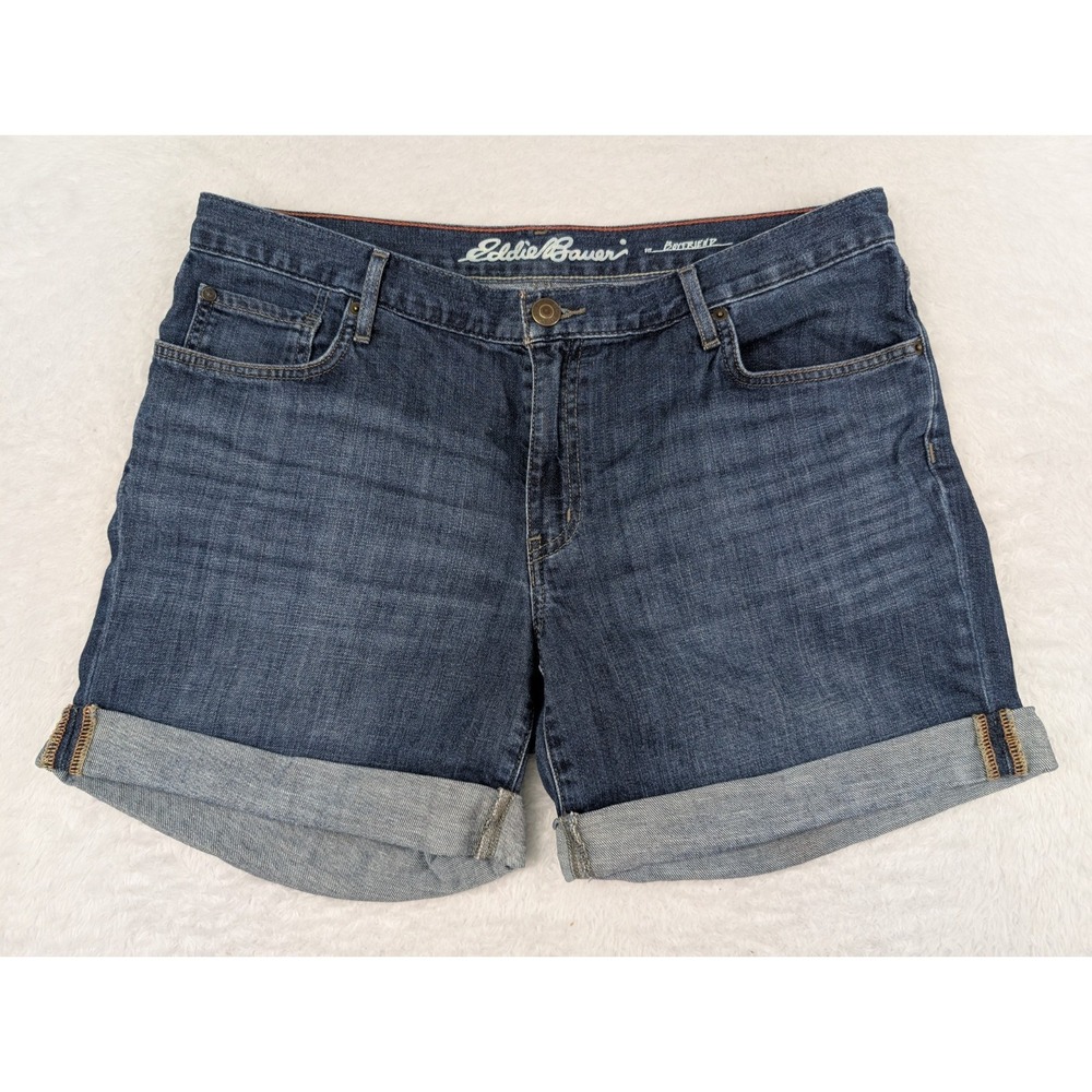 Eddie Bauer Denim Shorts Women's 12 (35x5) Boyfriend Fit Cuffed Hem Med Wash
